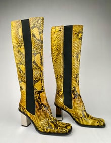 Italian Yellow Python Print Knee High Boots (Size 40)