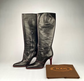 Tods Black Leather Knee High Boots (Size 40.5)