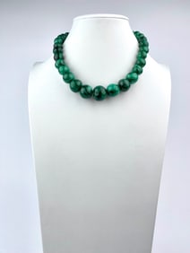 Polished Malachite Bead Necklace with Graduated Round Stones