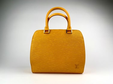 Louis Vuitton Yellow Epi Leather Pont-Neuf PM Bag in Yellow with Purple Alcantara Lining