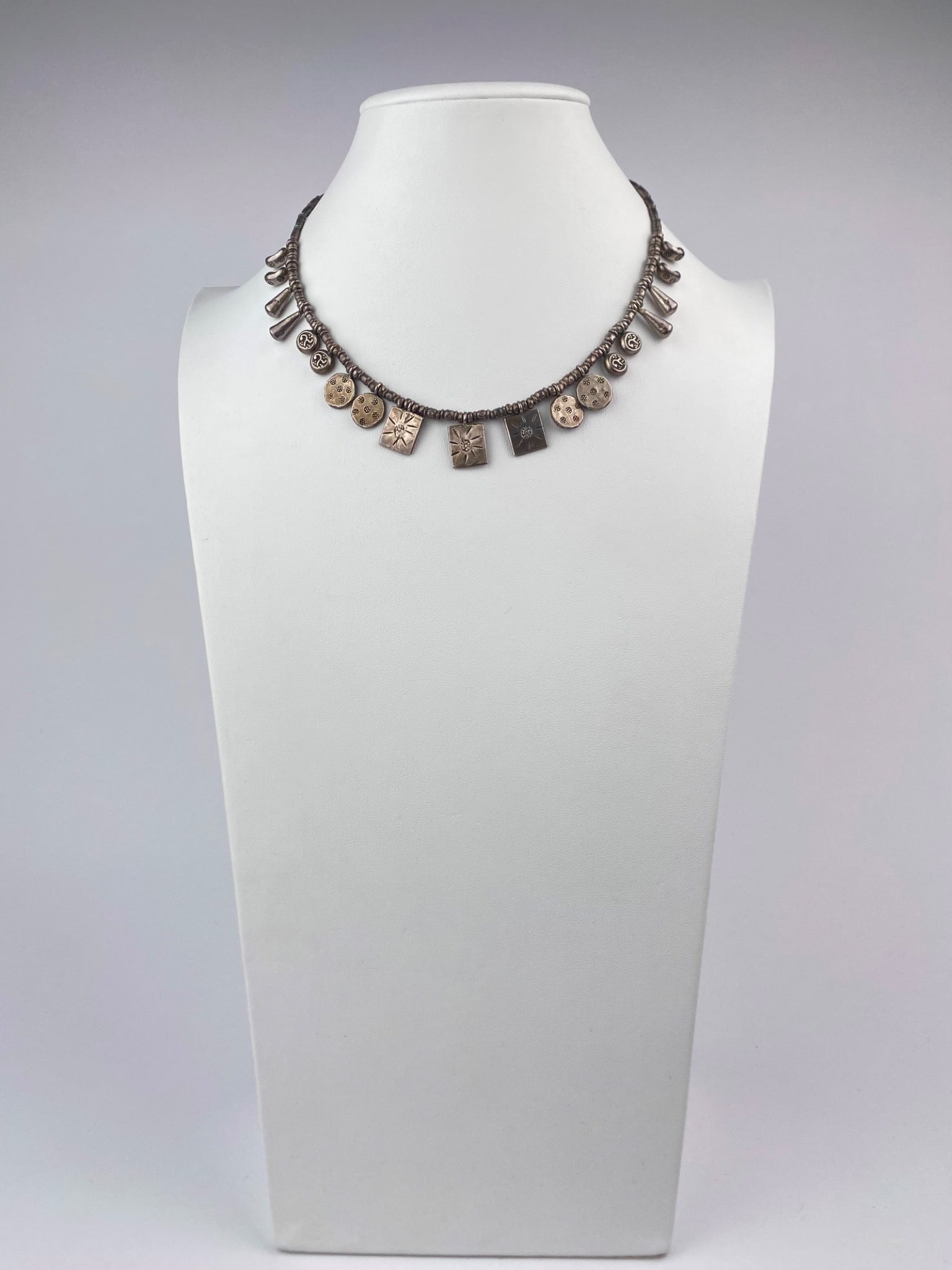 Vintage Stamped Sterling Silver Charm Necklace with Mixed Geometric Designs (1 of 9)