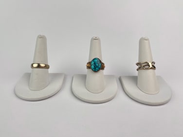 Lot of Three Vintage Rings: Two 14K Gold and a Signed Navajo Turquoise Ring