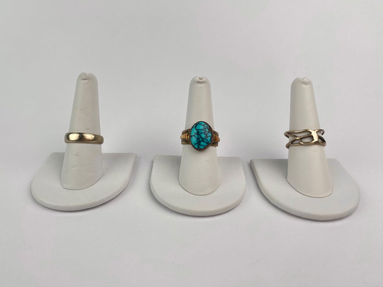 Lot of Three Vintage Rings: Two 14K Gold and a Signed Navajo Turquoise Ring (1 of 12)