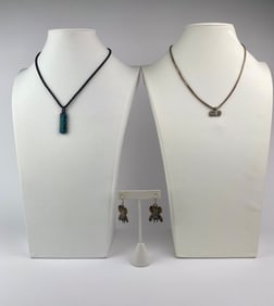 Lot of Mixed Media Jewelry Items Including Two Pendant Necklaces and Earrings