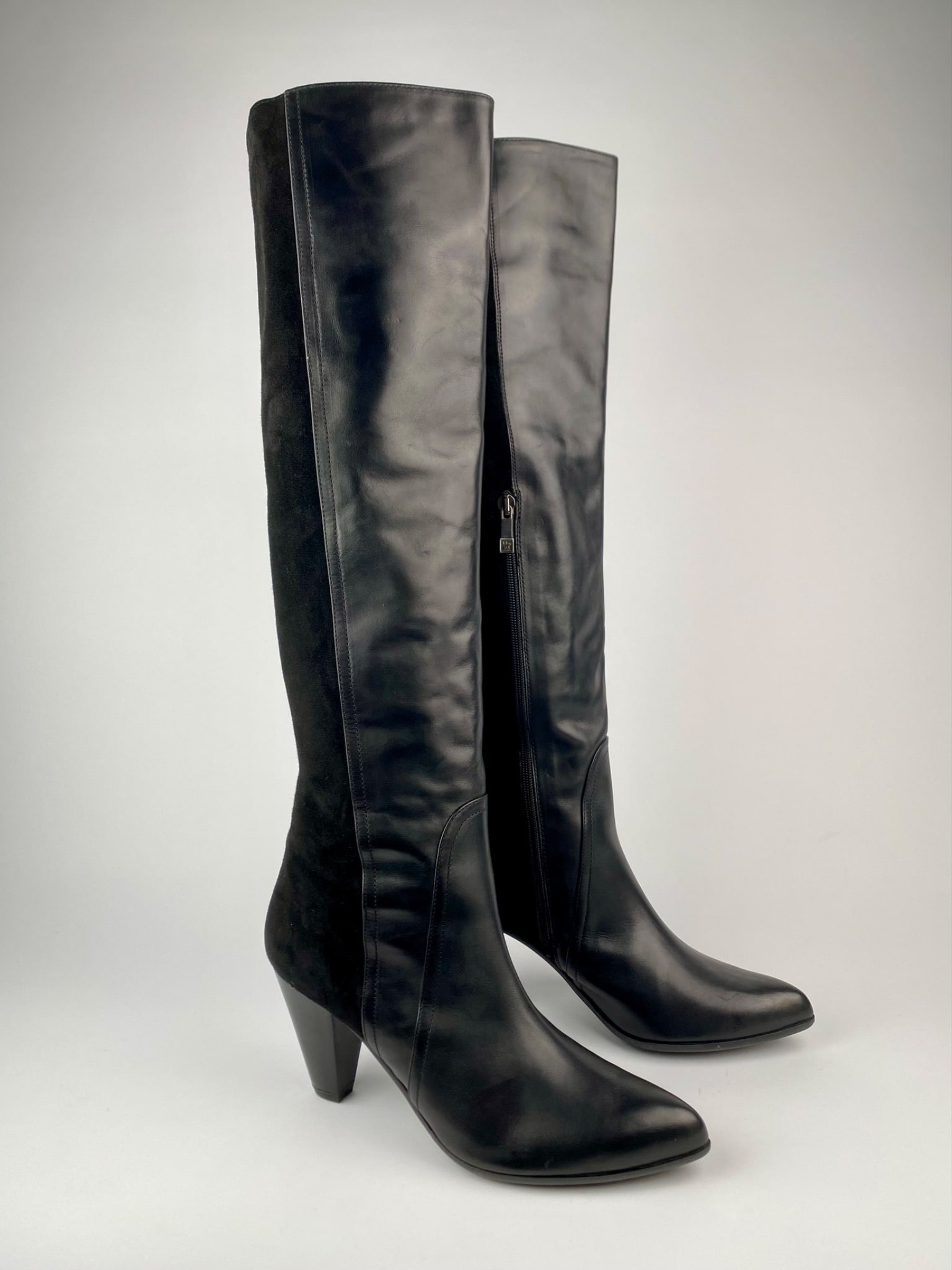 Alberto Fermani Black Leather and Suede Knee-High Boots (Size 41) (1 of 12)