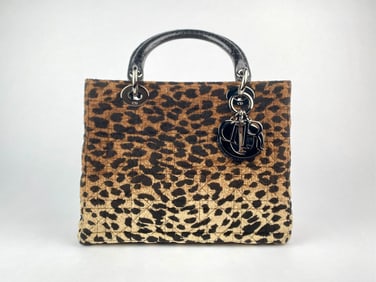 Christian Dior Lady Dior Leopard Velvet Cannage Handbag