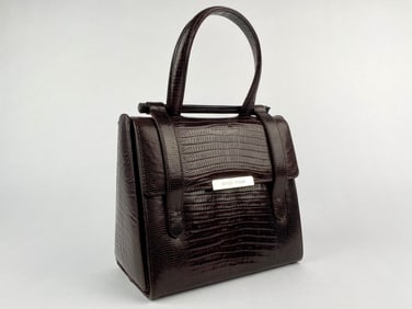 Sergio Rossi Brown Embossed Leather Top Handle Handbag