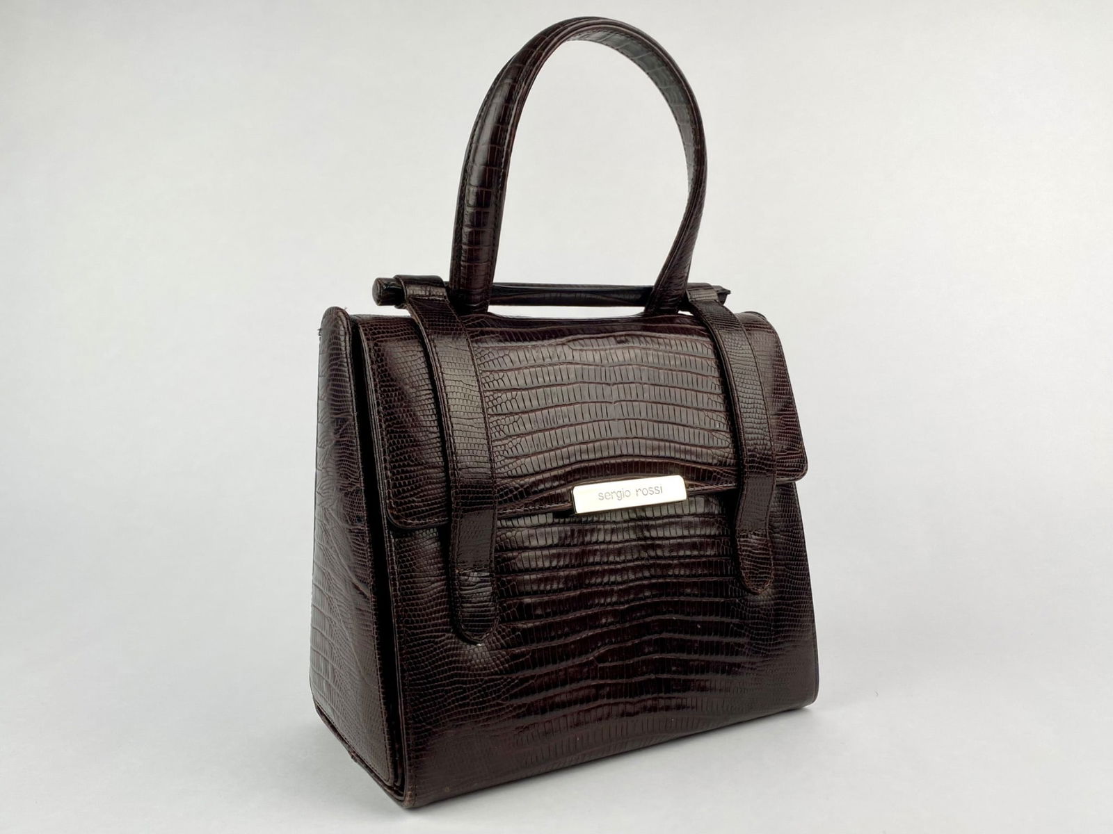 Sergio Rossi Brown Embossed Leather Top Handle Handbag (1 of 11)