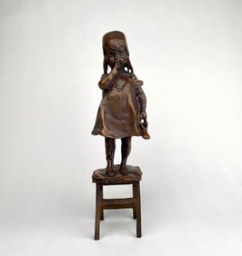 Juan Clara Ayats Bronze Sculpture of a Young Girl on a Stool