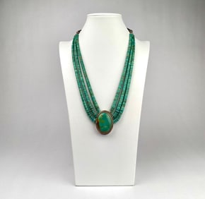 Signed Sterling Silver and Turquoise Heishi Bead Necklace