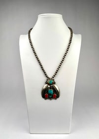 Signed LT Native American Sterling Silver Necklace