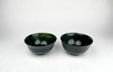 Pair of Chinese Spinach Green Jade Bowls