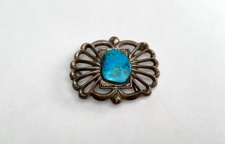 Navajo Sterling Silver and Turquoise Belt Buckle by WBH