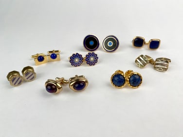 Group of Eight Pairs of Vintage and Designer Blue-Toned Cufflinks