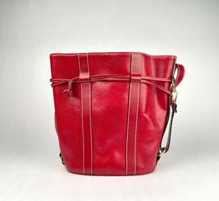 Lancel Paris Red Leather Bucket Shoulder Bag