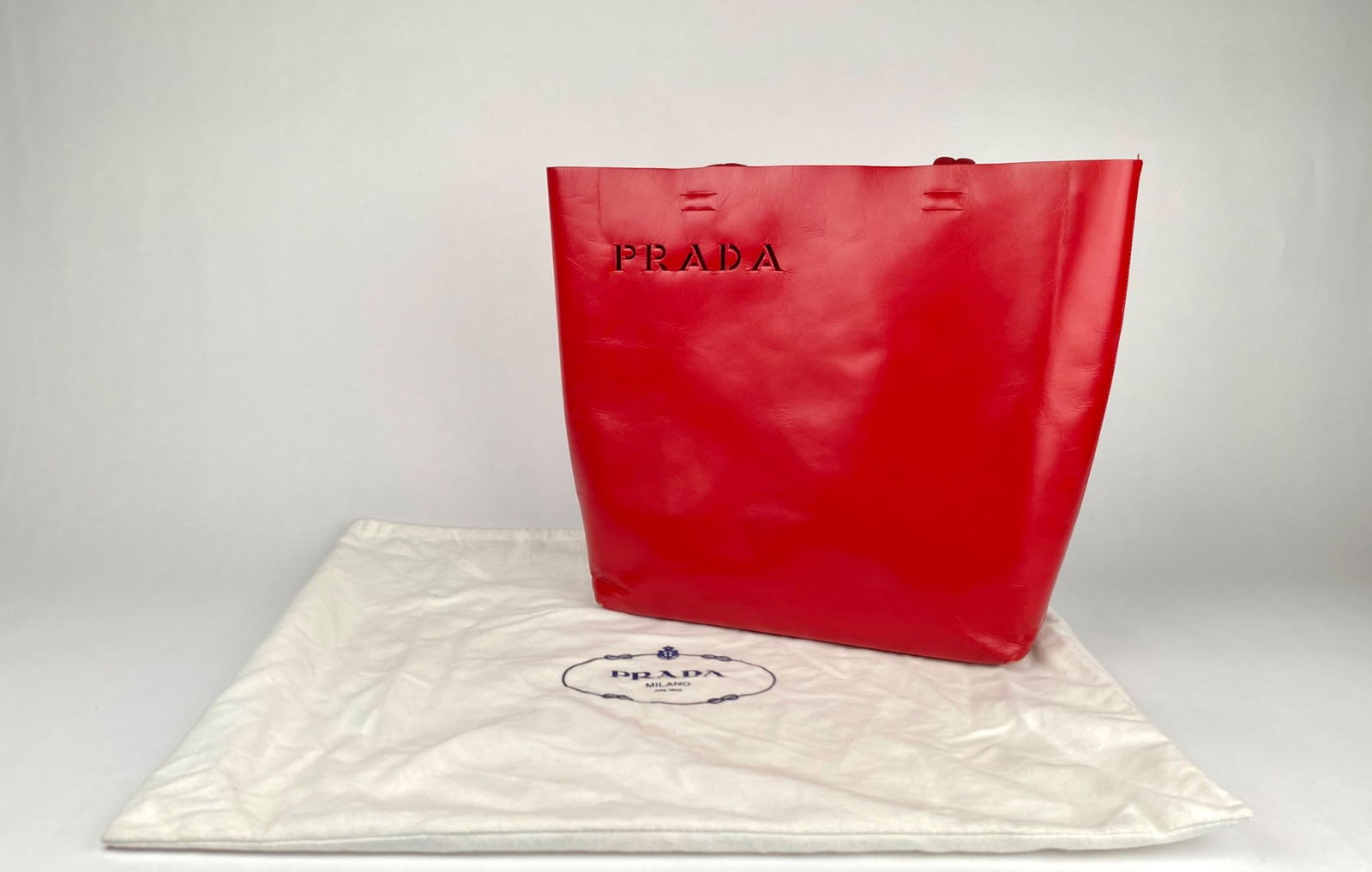 Prada Red Leather Open Tote Bag with Dust Bag (1 of 12)