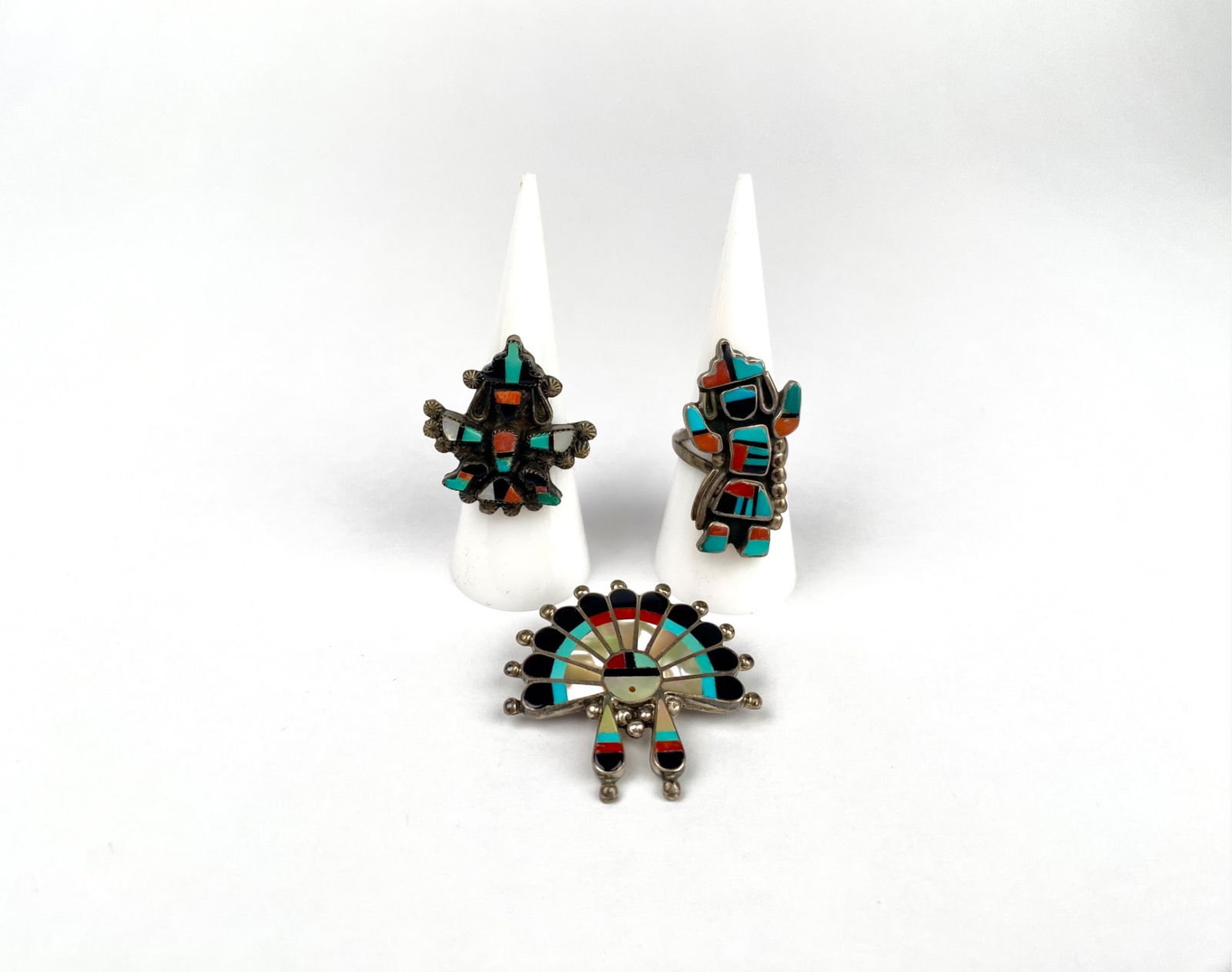 Lot of Three Zuni Silver and Multi Stone Inlay Jewelry Pieces (1 of 9)