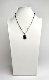 Sterling Silver and Onyx Beaded Necklace with Signed Pendant