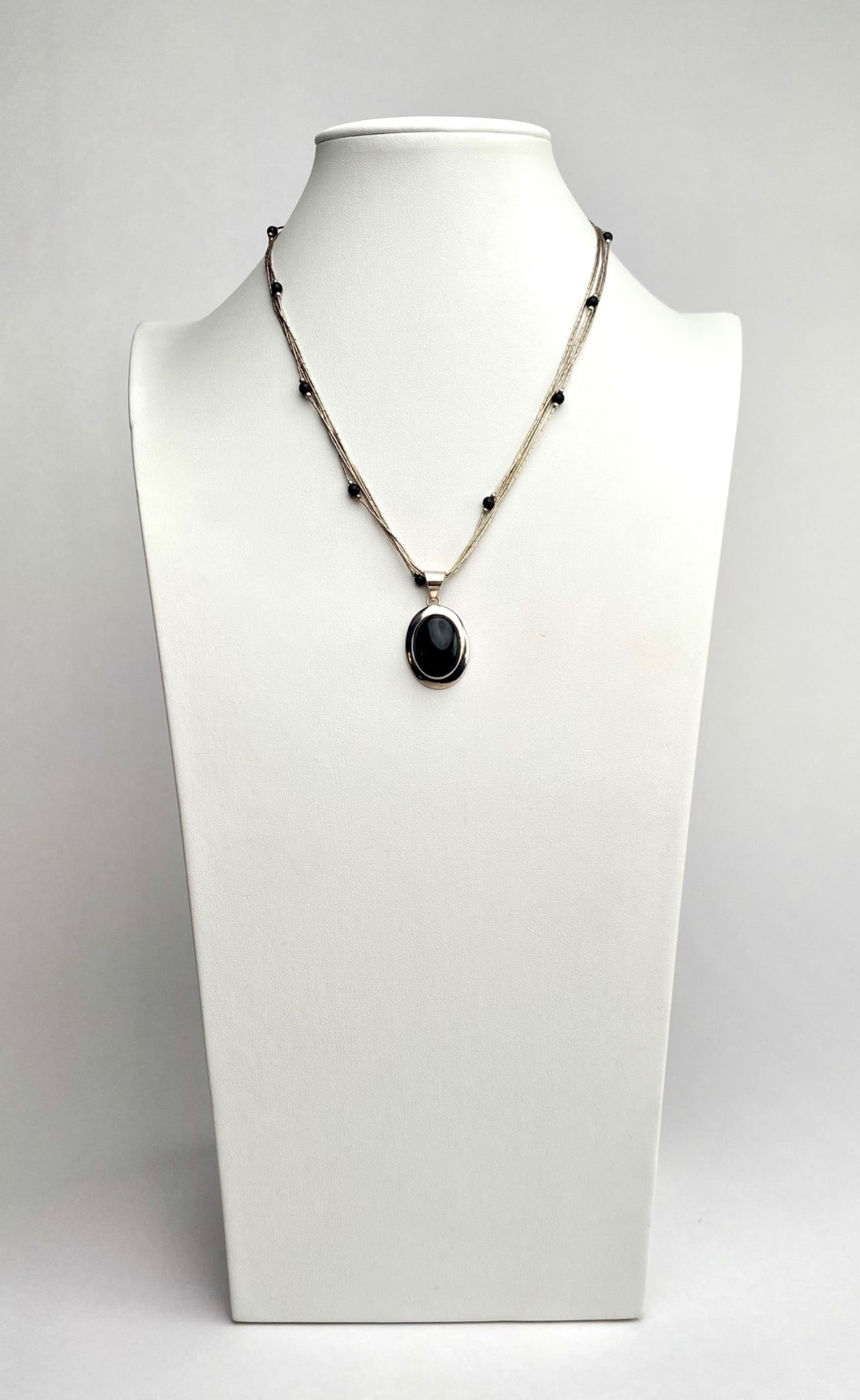 Sterling Silver and Onyx Beaded Necklace with Signed Pendant (1 of 8)