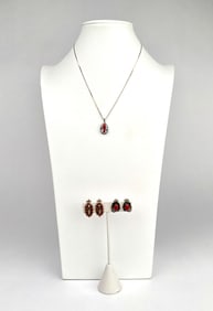 Sterling Silver Necklace and Pair of Two Clip On Earrings