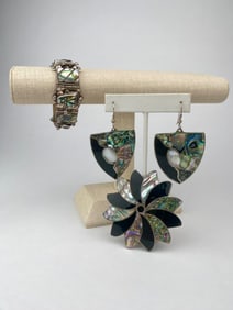 Mexican Sterling Silver and Inlay Jewelry Set