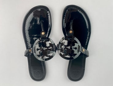 Tory Burch Black Patent Leather Miller Sandals (Size 10M)