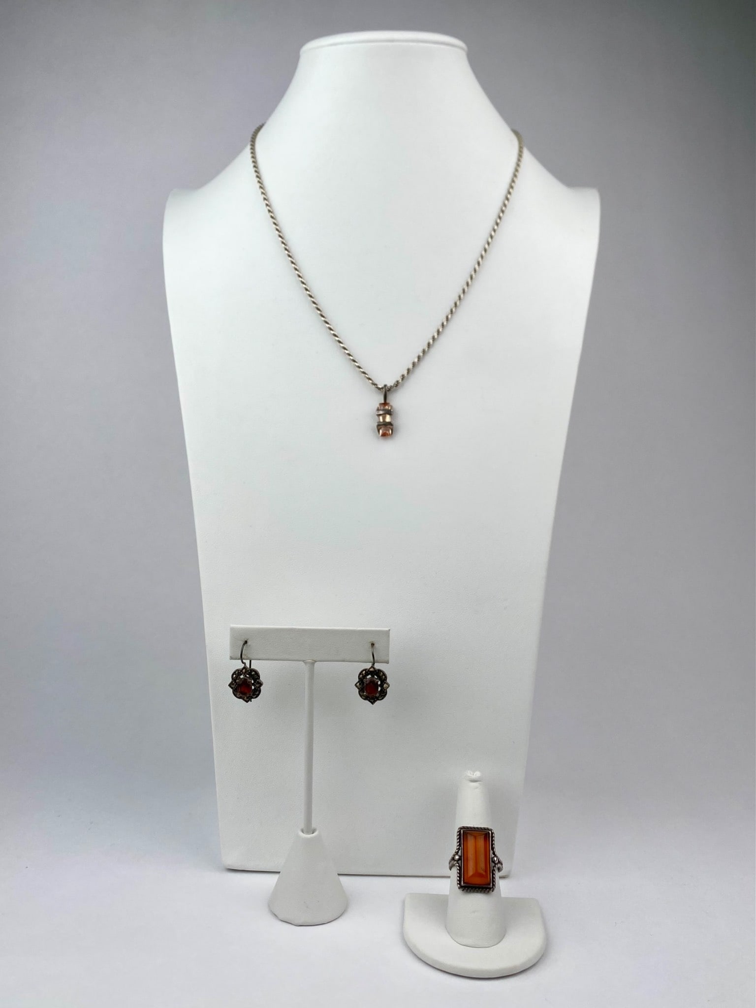 Three-Piece Sterling Silver and Amber-Toned Jewelry Set (1 of 12)