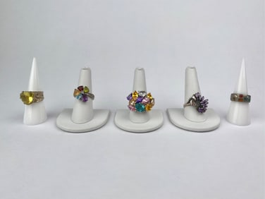 Lot of Five Sterling Silver Gemstone Cocktail Rings