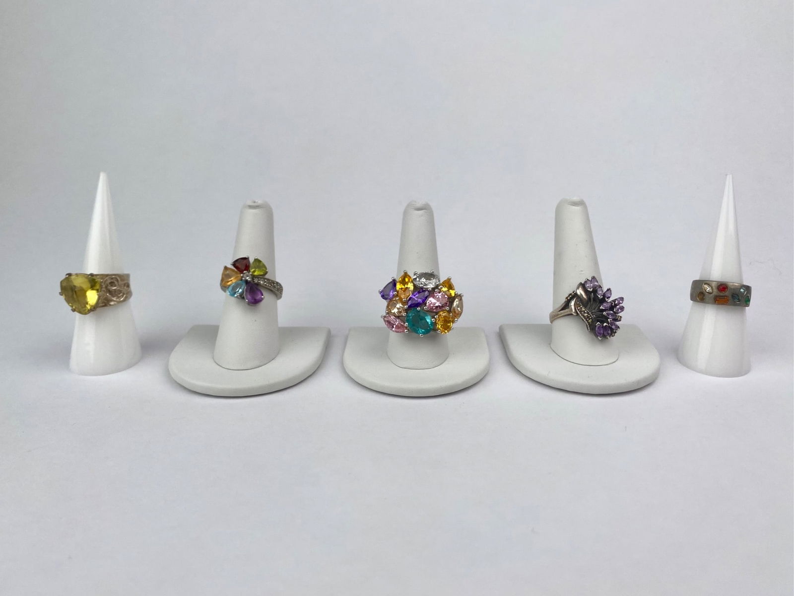 Lot of Five Sterling Silver Gemstone Cocktail Rings (1 of 12)