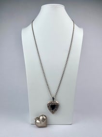 Sterling Silver Heart Pendant Necklaces with Gemstone Inlays