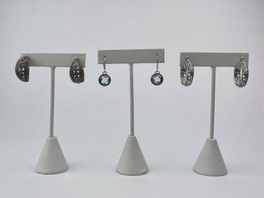 Lot of Three Pairs of Sterling Silver Earrings with Gemstones and Filigree