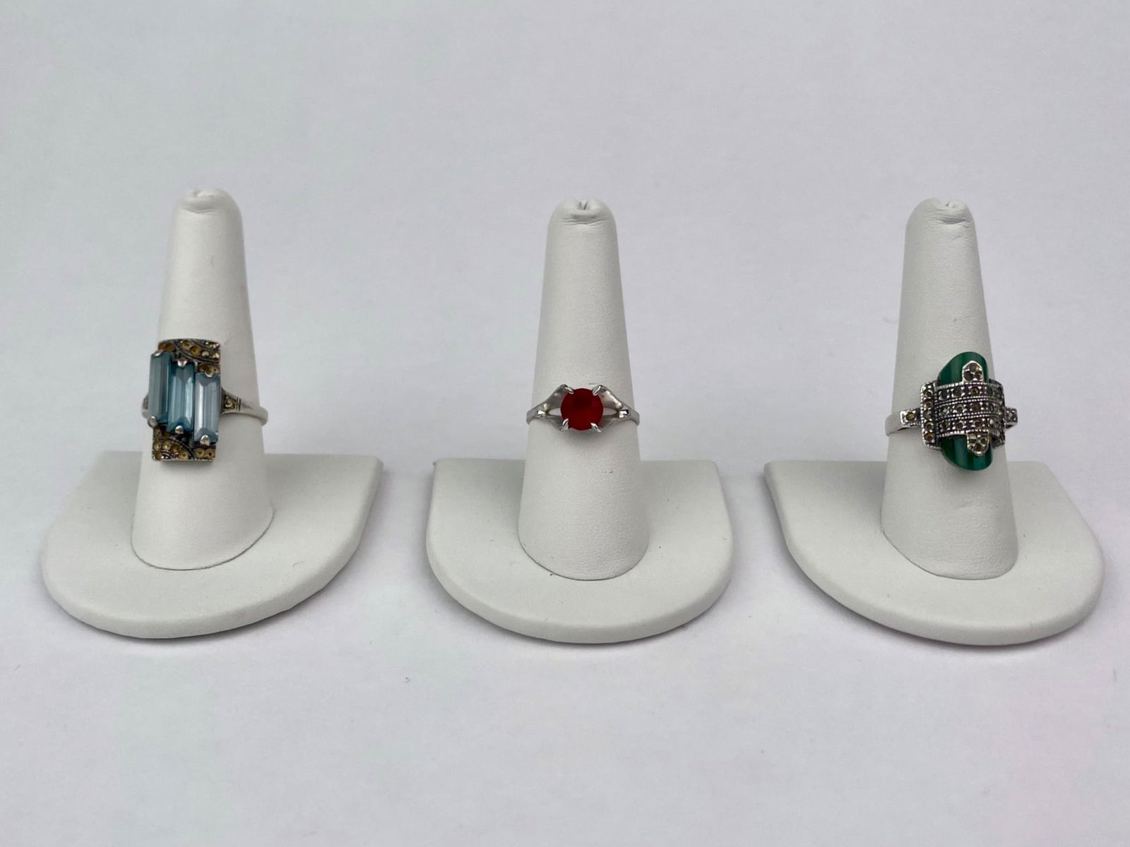 Lot of Three Sterling Silver Rings with Colored Stones and Marcasite Accents (1 of 12)