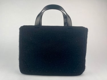 Prada Milano Black Knit and Leather Mini Tote Bag