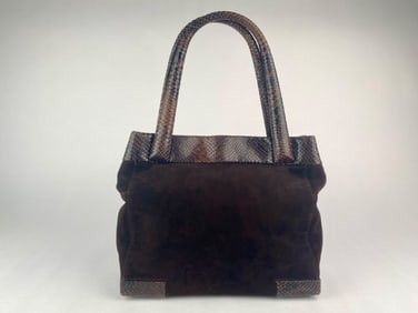 Max Mara Brown Suede and Snakeskin-Trimmed Tote