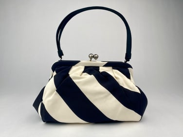 Christian Dior Black and White Striped Satin Kiss Lock Frame Bag (COA)