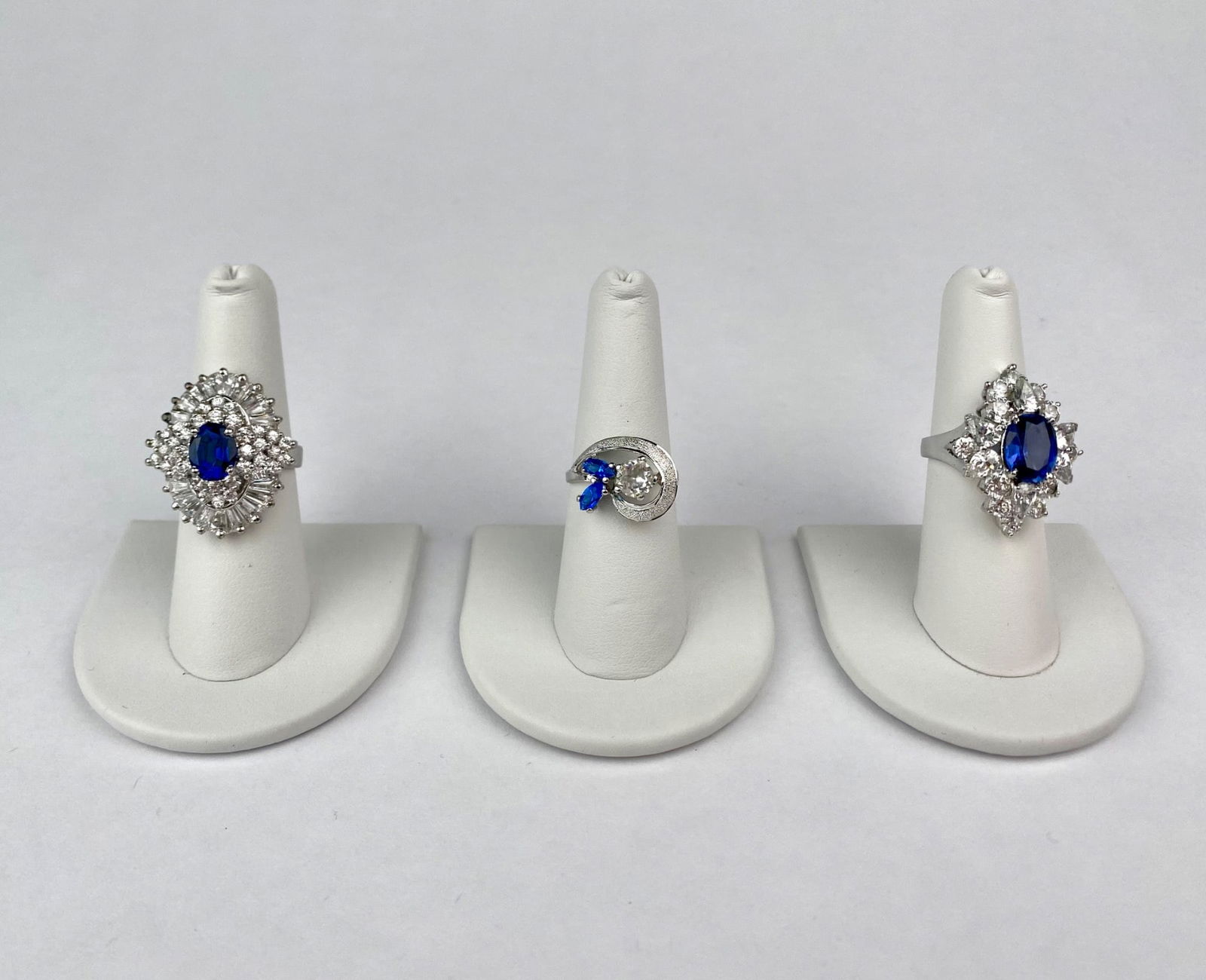 Trio of Sterling Silver Rings with Sapphire-Color and Diamond Simulant Accents (1 of 11)