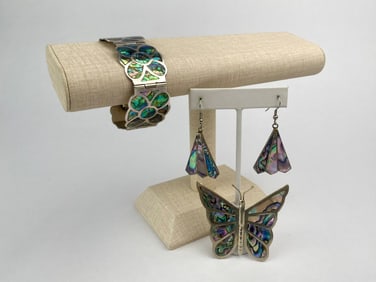 Mexican Sterling Silver and Abalone Jewelry Set