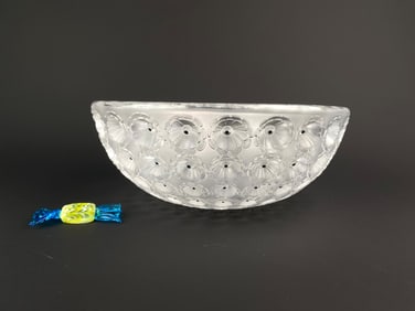 Lalique France Nemours Frosted Crystal Bowl with Murano Style Glass Candy