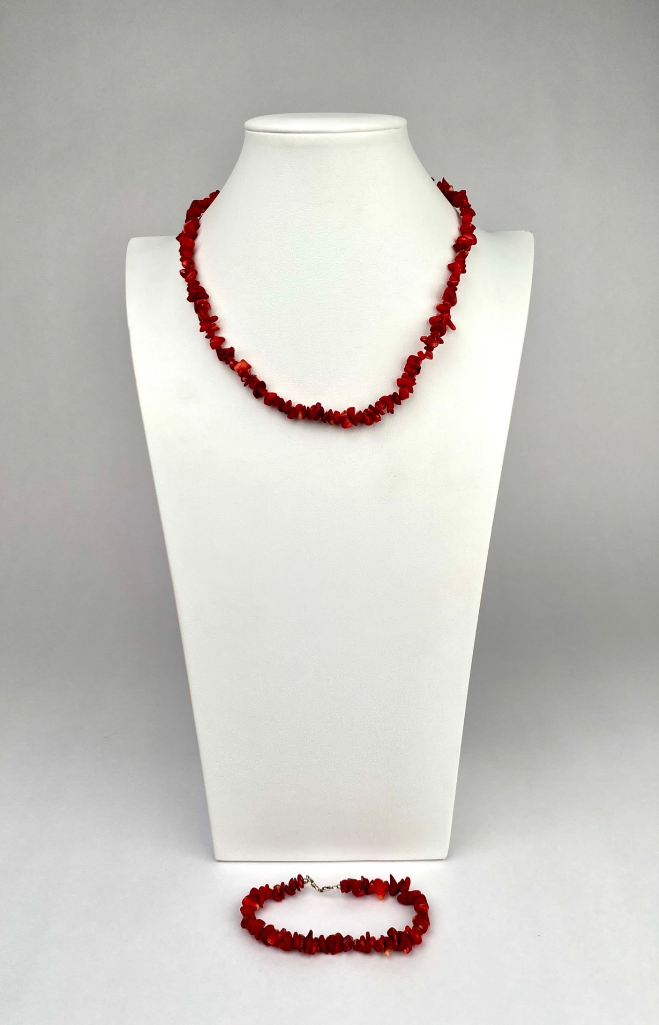 Red Coral Bead Necklace and Bracelet Set with Hook Clasp (1 of 8)