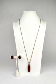 Sterling Silver Pendant Necklace and Matching Clip On Earrings