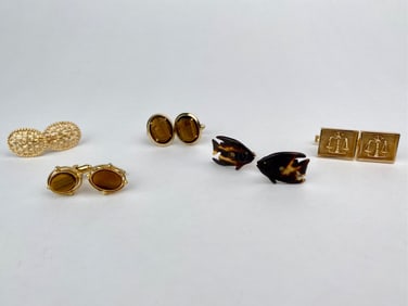 Set of Five Pairs of Vintage Gold-Tone Cufflinks including 14K Pair