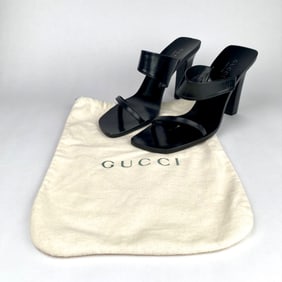 Gucci Black Leather High Heel Sandals with Dust Bag (Size 10)