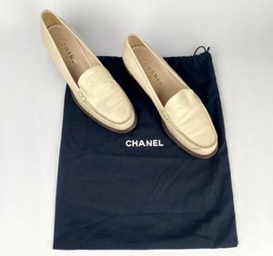 Chanel Beige Leather Loafers with Dust Bag and Shoe Trees (Size 40)