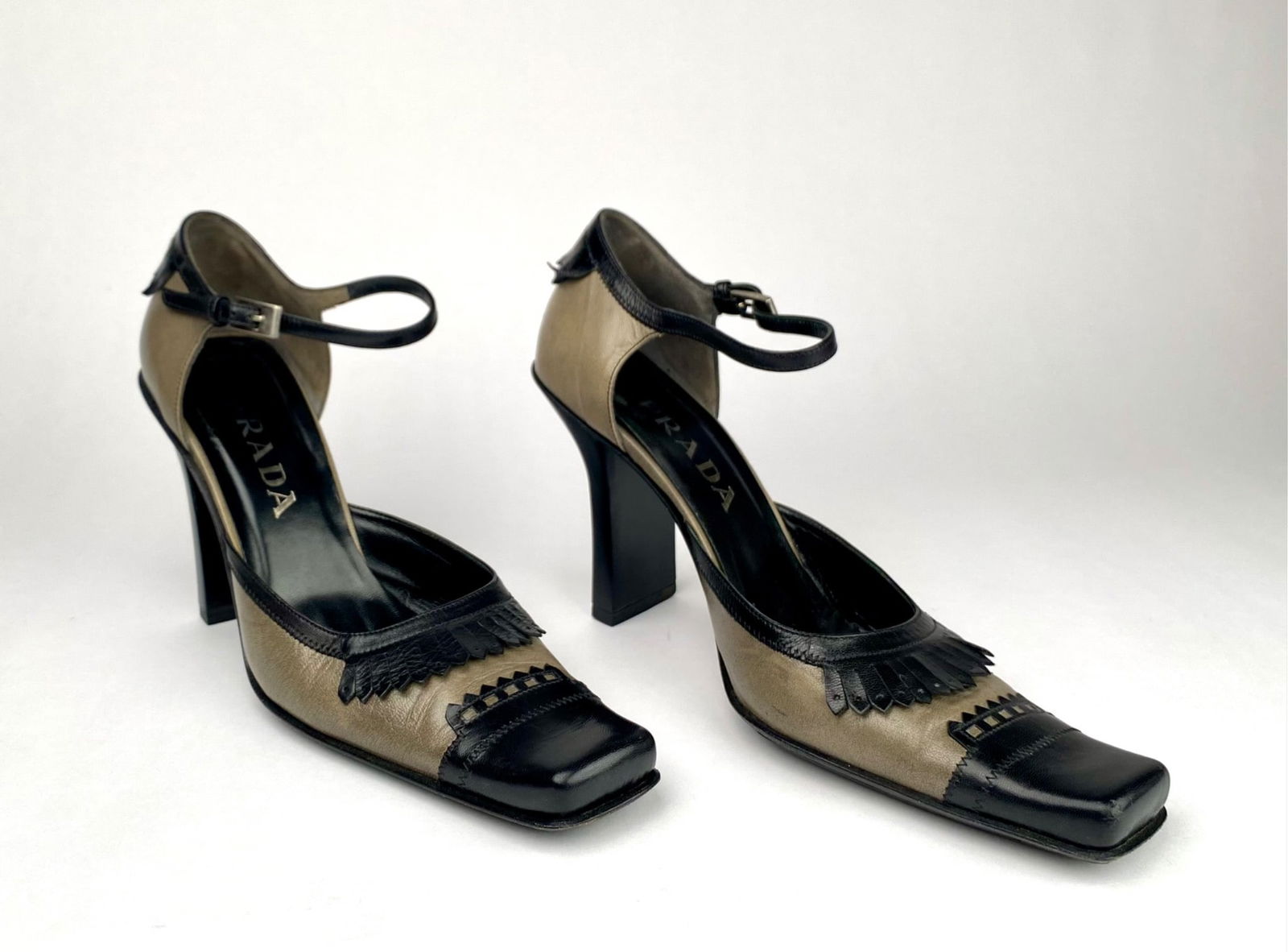 Prada Two Tone Leather Ankle Strap Pumps with Fringe (Size 40.5) (1 of 12)