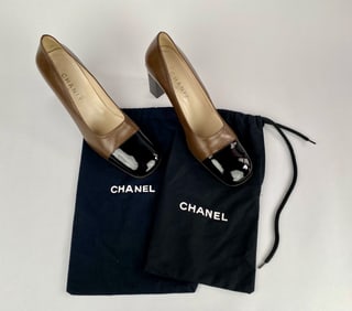 Chanel Brown and Black Heels with Dust Bags (Size 40.5)