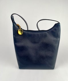 Salvatore Ferragamo Black Leather Shoulder Bag with Gold Hardware