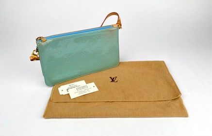 Louis Vuitton Lexington Bleu Vernis Leather Wristlet with Dust Bag