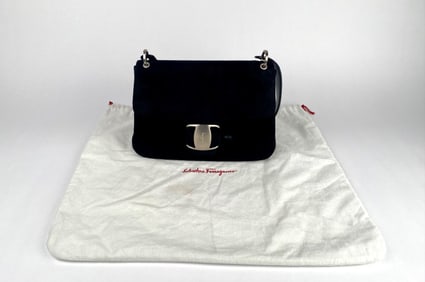 Salvatore Ferragamo Black Suede Handbag with Dust Bag