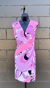 Emilio Pucci Pink Geometric Pattern Dress with Draped Front (Size 4)