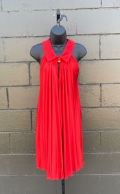 Gucci Red Pleated Halter Mini Dress with Gold Buttons (Size Small)